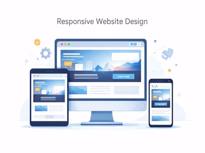 Responsive website design optimized for mobile tablet and desktop devices with modern UI layout